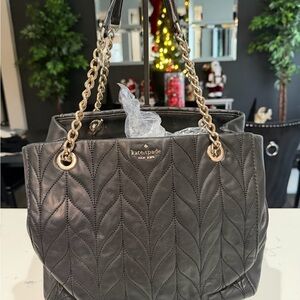 Kate Spade Black Meena Blair Quilted Shoulder Bag with Gold Chain